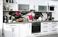 Наклейка на скинали Zatarga на кухню «Цветок и камни» 650х2500 мм виниловая 3Д наклейка кухон QT, код: 6510412