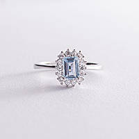 Серебряное кольцо с голубым топазом и фианитами 111461. Zipexpert