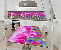 Наклейка 3Д виниловая на стол Zatarga «Тюльпановое поле» 650х1200 мм для домов, квартир, стол QT, код: 6441893