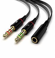 Перехідник аудіо Lucom Jack 3.5mm 4pin-3.5mm 3pinx2 F M 0.2m (L-R-Gnd-Mic) CTIA Gold чорний ( AG, код: 7454992