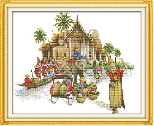 Набір для вишивання за нанесеною на канву схемою "Thai ambiance". AIDA 14CT printed 46*38 см