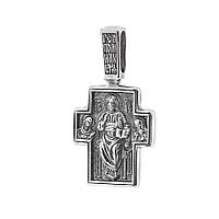 Серебряный православный крестик с чернением Господь Вседержитель. Илия пророк в пустыне 13660 PS, код: 6734605