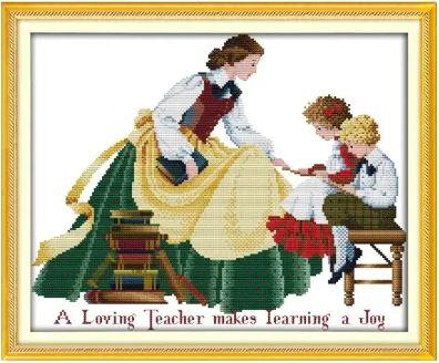 Набір для вишивання за нанесеною на канву схемою "A loving teacher makes learning a joy".AIDA 14CT printed , 42*34 см