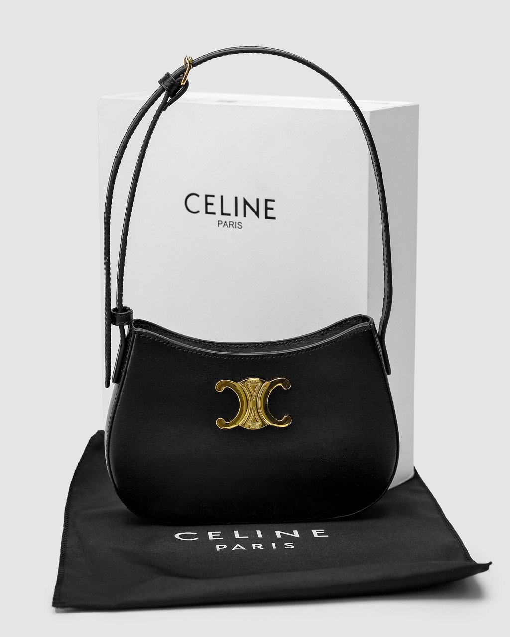 Celine Medium Tilly Bag in Shiny Calfskin Black KI99340 - фото 4 - id-p2165997374