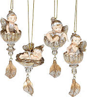 Набір фігурки-підвіски BonaDi Лісова Фея у квітці, шампань із золотом із 4 штук DP69114 SC, код: 8260353