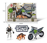 Військовий набір F 9-1 мотоцикл, фігурка військового, собака, зброя, в коробці ish