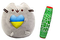 Комплект S&T Мягкая игрушка кот с сердцем Пушин кэт 21х25 см Серый и Антистресс игрушка Mokuru Зеленый
