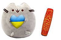 Комплект S&T Мягкая игрушка кот с сердцем Пушин кэт 21х25 см Серый и Антистресс игрушка Mokuru Оранжевый (