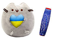Комплект S&T Мягкая игрушка кот с сердцем Пушин кэт 21х25 см Серый и Антистресс игрушка Mokuru Синий