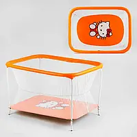 Гр Манеж євро №10 ЛЮКС "Hello Kitty" - колір помаранчевий прямокутний, м`яке дно, євросітка, без ручки ish