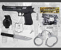 Поліцейський набір JL 111-9 звук, підсвічування, пістолет, ніж, наручники, граната, жетон, посвідчення, у
