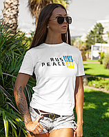 Женская футболка Mishe Принтованная с надписью Rus ні Peace Да 50 Белый (200404) ET, код: 7955403