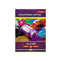 Гр Набір кольорового картону "Glitter" Premium А4, 8 листів ККГ-А4-8 / АП-1113 "Апельсин"