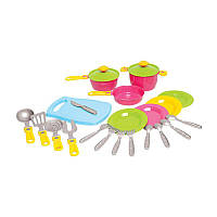 Гр Набор посуды №2 1677 (16) "Technok Toys" 2 кастрюли, сковородка, 2 крышки, досточка, 4 комплекта столовых