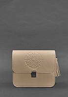 Кожаная женская бохо-сумка Лилу светло-бежевая краст BlankNote z113-2024