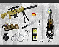 Військовий набір JL 555-11 гвинтівка, патрони, ніж, наручники, жетон, граната зі звуком, у сітці ish