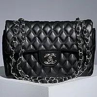 Chanel 2.55 Black Silver 25 х 16 х 7 см женские сумочки и клатчи высокое качество