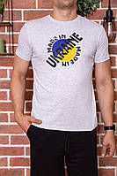 Мужская футболка с патриотическим принтом Светло-серый 155R002 Ager S ET, код: 8142827