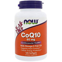 Коэнзим NOW Foods CoQ10 60 mg with Omega 3 Fish Oils 120 Softgels GT, код: 7518318