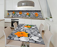 Наклейка 3Д виниловая на стол Zatarga «Цветы на камнях» 650х1200 мм для домов, квартир, столо ET, код: 6440269