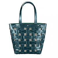 Кожаная плетеная женская сумка BlankNote Пазл Krast L Зеленая (BN-BAG-33-malachite) GT, код: 1277504