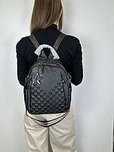 Шкіряний рюкзак фактура шахматка с ремнем на плече #1110-1-С04-КТ-2831 Чорний