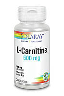 L-карнитин L-Carnitine Solaray свободная форма 500 мг 30 вегетарианских капсул GT, код: 7701665