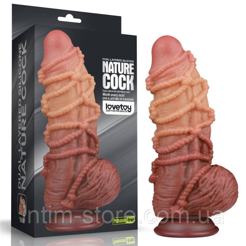 Рельєфний фалоімітатор Dual layered Platinum Silicone Cock with Rope 9.5 IXI61344, фото 1