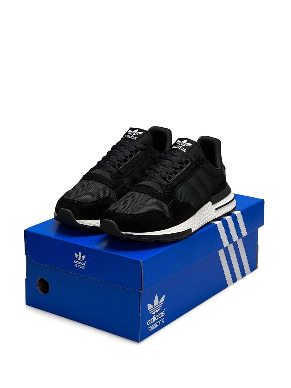 Чоловічі кросівки Adidas Originals ZX 500 Black White (Чорні) Взуття Адідас ЗХ 500 замша текстиль демісезон, фото 1
