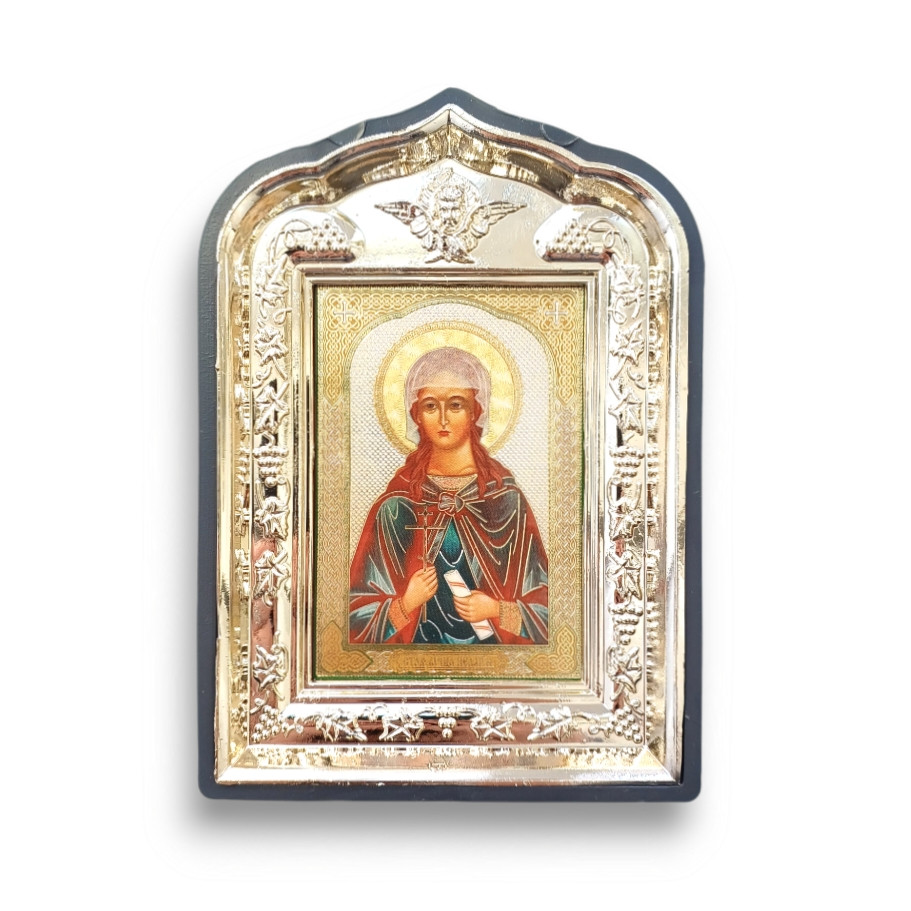Ікона Пелагея свята мучениця, лик 6х9, у пластиковій чорній рамці, фото 1