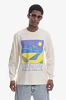 Urbanshop Бавовняний лонгслів Stan Ray Hardly Working LST колір бежевий з принтом SS23051NAT-NAT розмір: M, XL