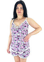 Пижама женская с кружевом, майка и шорты 03252 Микс Батал коттон