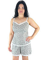 Пижама женская с кружевом, майка и шорты 03252 Микс коттон