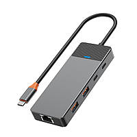 USB-хаб WiWU A923RPT Linker Series Hub Type C to USB3.1*2+USB2.0*2+PD 100W+USB-C3.1+SD/TF+LAN Gray