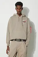 AllOriginal Кофта Alpha Industries NASA Orbit Hoody чоловіча колір бежевий з капюшоном з аплікацією 146339