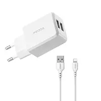 Адаптер Remax сетевой PRODA Lightning cable Linshi Pro PD-A22 2USB 2.1A. белый с кабелем