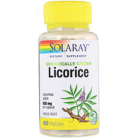 Корень солодки Organically Grown Licorice Solaray 450 мг 100 капсул CS, код: 7288044