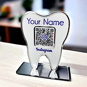 Табличка з QR-кодом для стоматології, інставізитка Зуб 105х160 мм, Акрил, ACRY