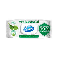 Салфетки влажные Smile Antibacterial с подорожником 100шт с клапаном