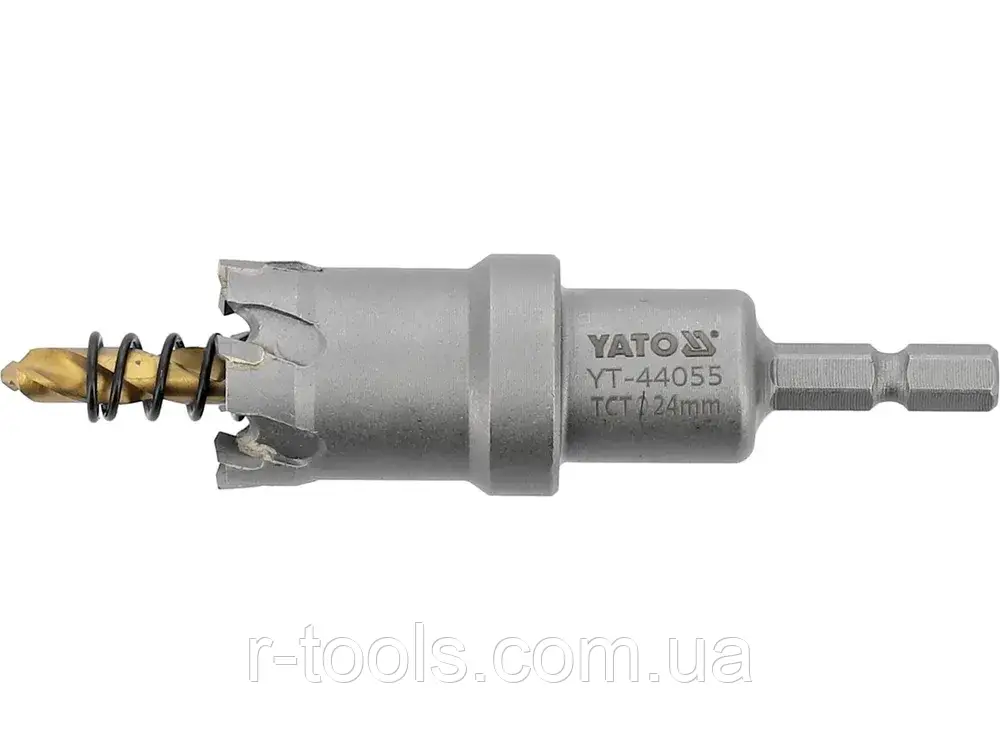 Свердло коронка для металу TCT Ø24x103 мм товщ. до 25 мм із напрямним 6-гран. хвіст 1/4" Yato YT-44055