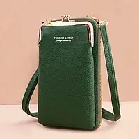 Жіноча сумочка для телефону через плече, клатч, гаманець сумка-портмоне ЗЕЛЕНА