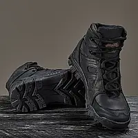 Тактические демисезонные берцы - ботинки армейские кожаные со вставками кордура Варан Черные