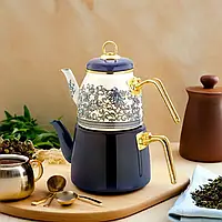 Емальований якісний чайник із заварником для турецького чаю Paçi Elite Class 3 л для всіх видів плит