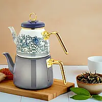 Подвійний чайник для турецького чаю Paçi Elite Class 3 л Двоповерховий турецький емальований чайник