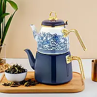 Емальований подвійний чайник для всіх видів плит Paçi Elite Class 3 л, турецький чайданлик для домашніх чаювання