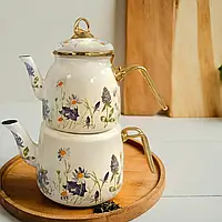 Чайник із заварником "Квітковий настій" для турецького чаю на 3 л для всіх видів плит, Чайданлик турецький