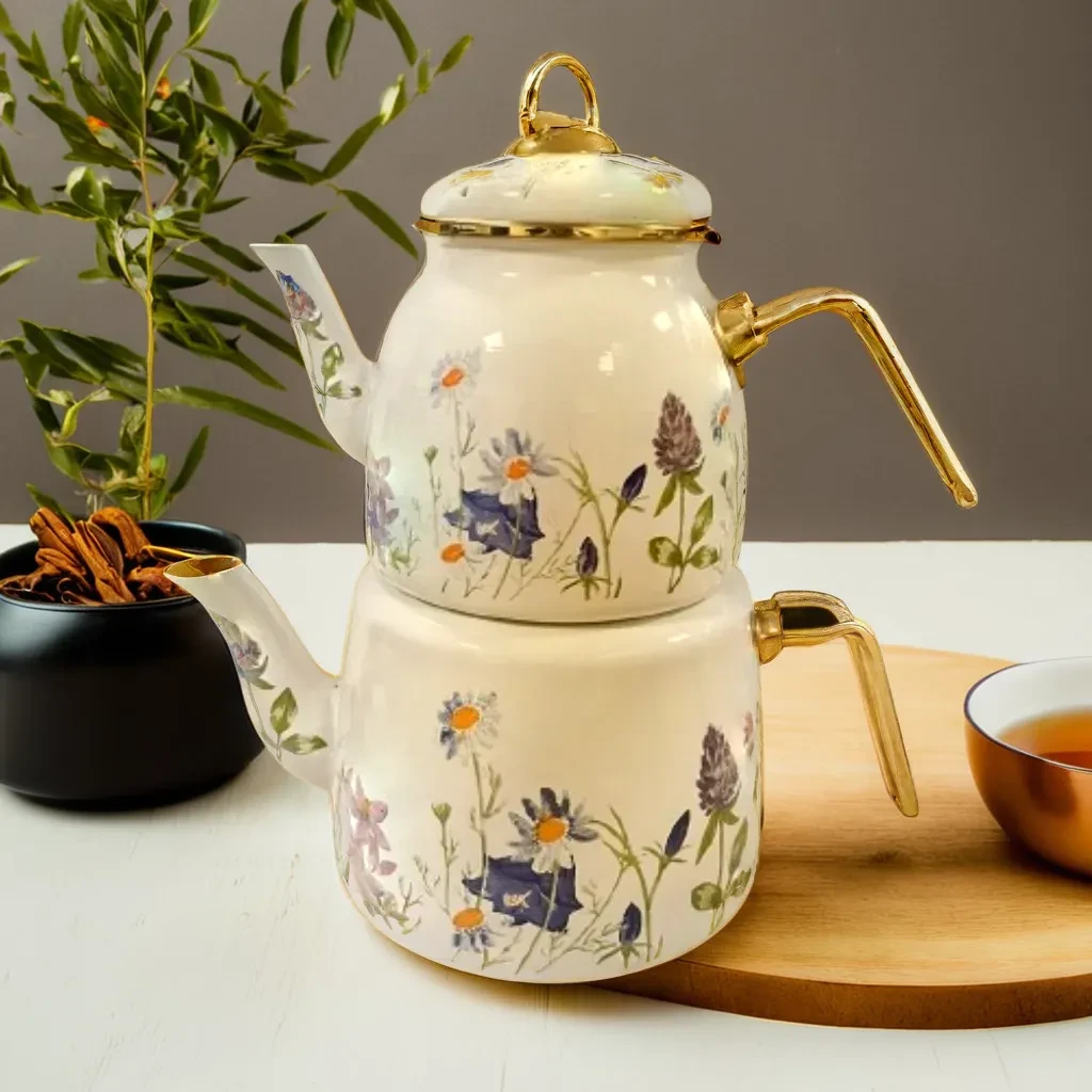 Чайник "Квіткова весна" 3 л емальований, Подвійний турецький чайданлик для всіх видів плит