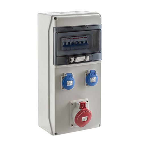 Щит з розетками 2xSchuko, 16A 5P, IDE CSN9PT/RR на 9 модулів IP44 SV9101/P захист (2xС16/1 6kA, C16/5 6kA), фото 1