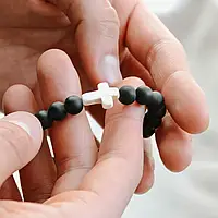 Мужской браслет из натурального камня шунгита на руку "Крест" -19 см