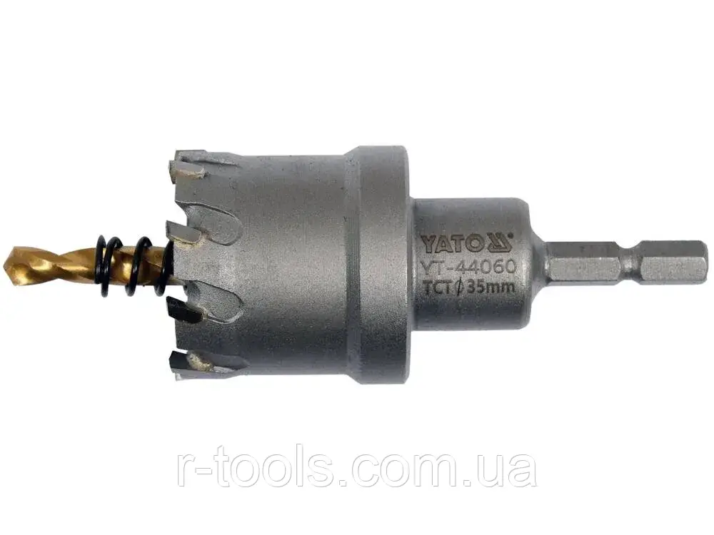 Свердло коронка для металу TCT Ø35x103 мм товщ. до 25 мм із напрямним 6-гран. хвіст 1/4" Yato YT-44060